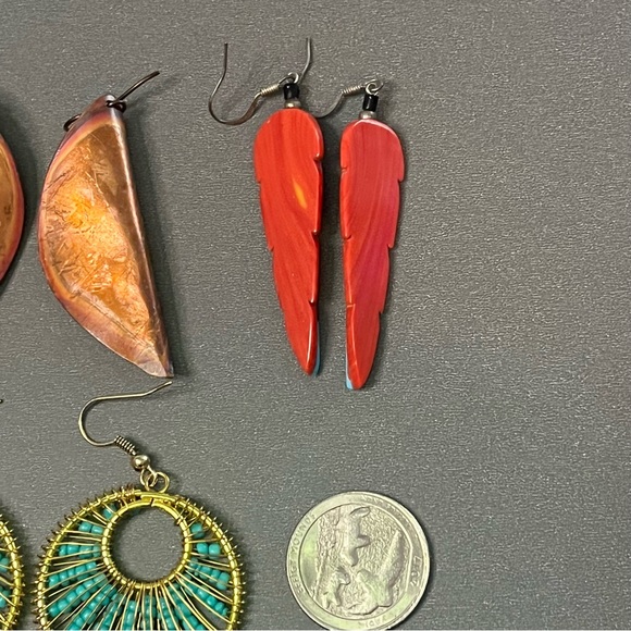 Vintage Boho Earring Bundle Turquoise Shell Bohemian Tribal Colors Beaded Drop - Picture 8 of 10